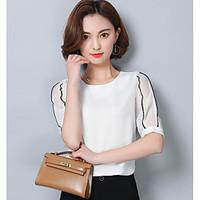 womens casualdaily simple blouse solid round neck length sleeve polyes ...