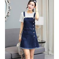 womens casualdaily simple denim dress solid strap above knee sleeveles ...