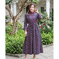 womens casualdaily swing dress geometric stand maxi long sleeve polyes ...