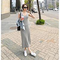 Women\'s Beach T Shirt Dress, Solid Strap Maxi Sleeveless Others Summer Mid Rise Micro-elastic Medium