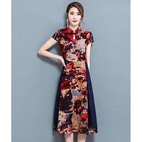 womens casualdaily swing dress print stand knee length short sleeve ot ...