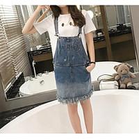 womens casualdaily denim dress solid strap above knee sleeveless other ...