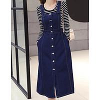 Women\'s Casual/Daily Denim Dress, Solid Strap Midi Sleeveless Others Summer Mid Rise Micro-elastic Medium