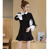 womens casualdaily simple loose dress solid shirt collar above knee lo ...