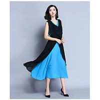 womens party swing dress solid v neck midi sleeveless polyester summer ...