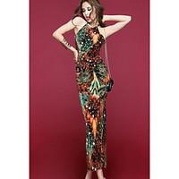 Women\'s Club Bodycon Dress, Print Halter Maxi Sleeveless Others Summer Mid Rise Micro-elastic Medium