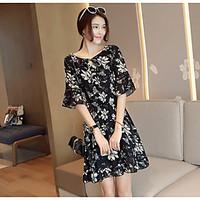 Women\'s Casual/Daily A Line Dress, Floral V Neck Above Knee ½ Length Sleeve Polyester Summer High Rise Micro-elastic Thin