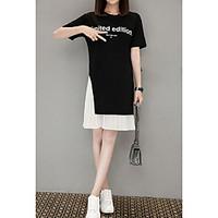 Women\'s Casual/Daily Loose Dress, Letter Round Neck Above Knee Short Sleeve Polyester Summer Mid Rise Micro-elastic Thin