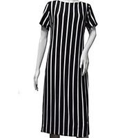 womens going out a line dress solid round neck midi short sleeve cotto ...