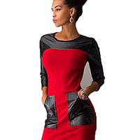 Women\'s Going out A Line Dress, Solid Round Neck Midi Long Sleeve Cotton All Seasons Mid Rise Micro-elastic Thin