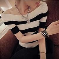 womens casualdaily sexy simple t shirt solid striped boat neck short s ...