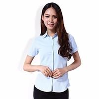 womens work simple sophisticated shirt solid shirt collar short sleeve ...