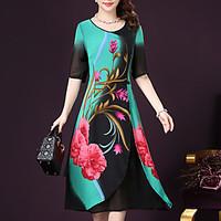womens going out street chic swing dress print round neck midi short s ...