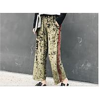 Women\'s Mid Rise Micro-elastic Chinos Pants, Street chic Wide Leg Print
