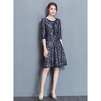 Women\'s Going out Holiday Vintage Sophisticated A Line Dress, Print Round Neck Knee-length ½ Length Sleeve Nylon Spring Summer Mid Rise