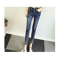 womens mid rise micro elastic jeans pants street chic simple slim soli ...