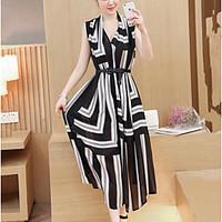 womens casualdaily simple boho loose dress striped cowl maxi sleeveles ...