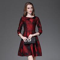 womens casualdaily sophisticated skater dress embroidered round neck m ...