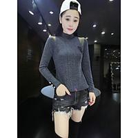 womens casualdaily vintage t shirt solid stand long sleeve others