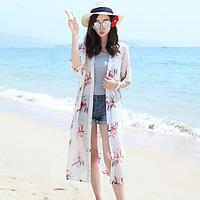 womens beach simple blouse floral v neck length sleeve silk translucen ...