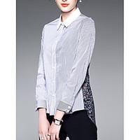 womens casualdaily simple shirt striped shirt collar long sleeve other ...