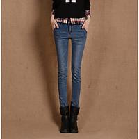 womens mid rise inelastic jeans pants simple straight slim pure color  ...