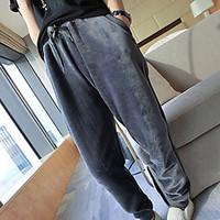 womens mid rise micro elastic chinos pants simple loose harem solid