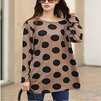 Women\'s Casual/Daily Vintage T-shirt, Polka Dot Color Block Round Neck Long Sleeve Cotton