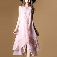 womens going out beach holiday cute loose dress solid embroidered roun ...