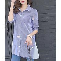 Women\'s Casual/Daily Simple Shirt, Striped Shirt Collar Long Sleeve Linen