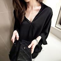 womens casualdaily simple shirt solid v neck long sleeve silk cotton