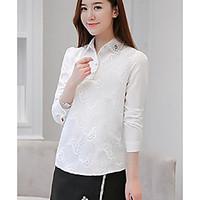 womens casualdaily simple blouse solid shirt collar long sleeve polyes ...