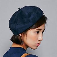 Women Winter Casual Solid Color Velvet British Dome Beret Octagonal Cap