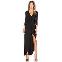 womens party club swing dress solid deep v maxi length sleeve rayon sp ...