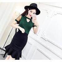 womens casualdaily simple street chic blouse skirt suits solid round n ...