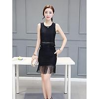 womens work sexy simple cute blouse skirt suits solid u neck sleeveles ...