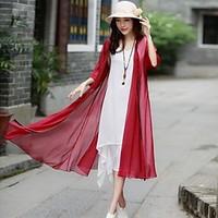 Women\'s Casual/Daily Active Summer Trench Coat, Solid Shawl Lapel 3/4 Length Sleeve Long Silk