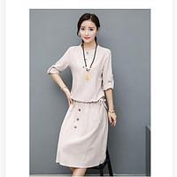 Women\'s Casual/Daily Vintage Shirt Skirt Suits, Solid Round Neck ½ Length Sleeve