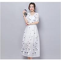 Women\'s Going out Casual/Daily Simple Lace Dress, Floral V Neck Midi ½ Length Sleeve Polyester Summer Mid Rise Micro-elastic Thin