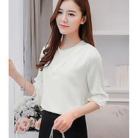 womens casualdaily simple blouse solid round neck long sleeve polyeste ...