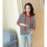 womens casualdaily hoodie solid striped round neck micro elastic cotto ...