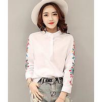 Women\'s Casual/Daily Simple Spring Summer Shirt, Embroidered Stand Long Sleeve Cotton Acrylic Thin