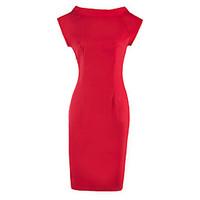Women\'s Club Sheath Dress, Solid Round Neck Maxi Short Sleeve Polyester Summer High Rise Micro-elastic Medium