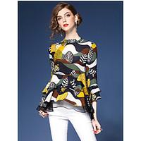 Women\'s Going out Casual/Daily Simple Active Blouse, Print Crew Neck Long Sleeve Polyester
