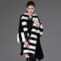 Women\'s Casual/Daily Street chic Fur CoatStriped Stand Long Sleeve Winter Black / Purple Faux Fur Thick