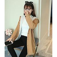 womens going out casualdaily simple spring fall trench coat solid prin ...