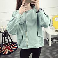 Women\'s Going out Casual/Daily Holiday Simple Cute Spring Fall Jacket, Solid Notch Lapel Regular Polyester
