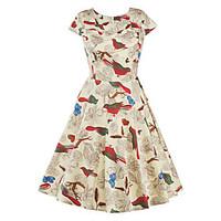 womens casualdaily vintage a line dress print round neck knee length s ...