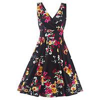 womens casualdaily vintage a line dress floral v neck knee length slee ...