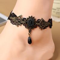 Women Fashion Body Jewelry Summer Beach Gothic Style Charm Vintage Casual Lace Black Crystal Diamond Anklets
